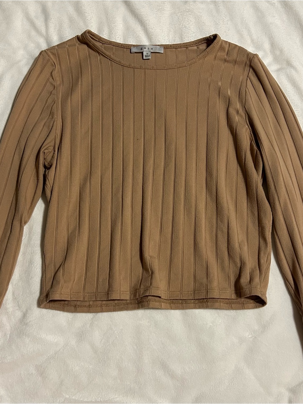 gaze Tan Ribbed Long-Sleeve Crewneck Top